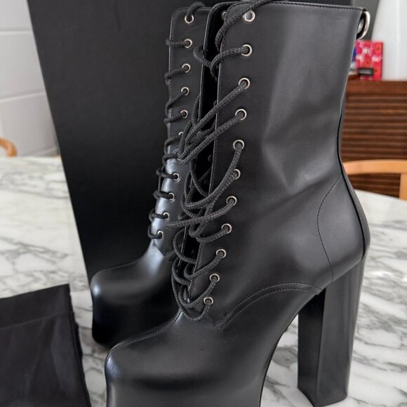 YSL Saint Laurent 690765 Women's Mina 95 Black Platform Leather Boots sz 38.5 - Picture 13 of 15